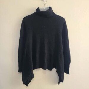 360 Cashmere Women’s Turtleneck Sweater Black Size S Uneven Hem 100% Cashmere